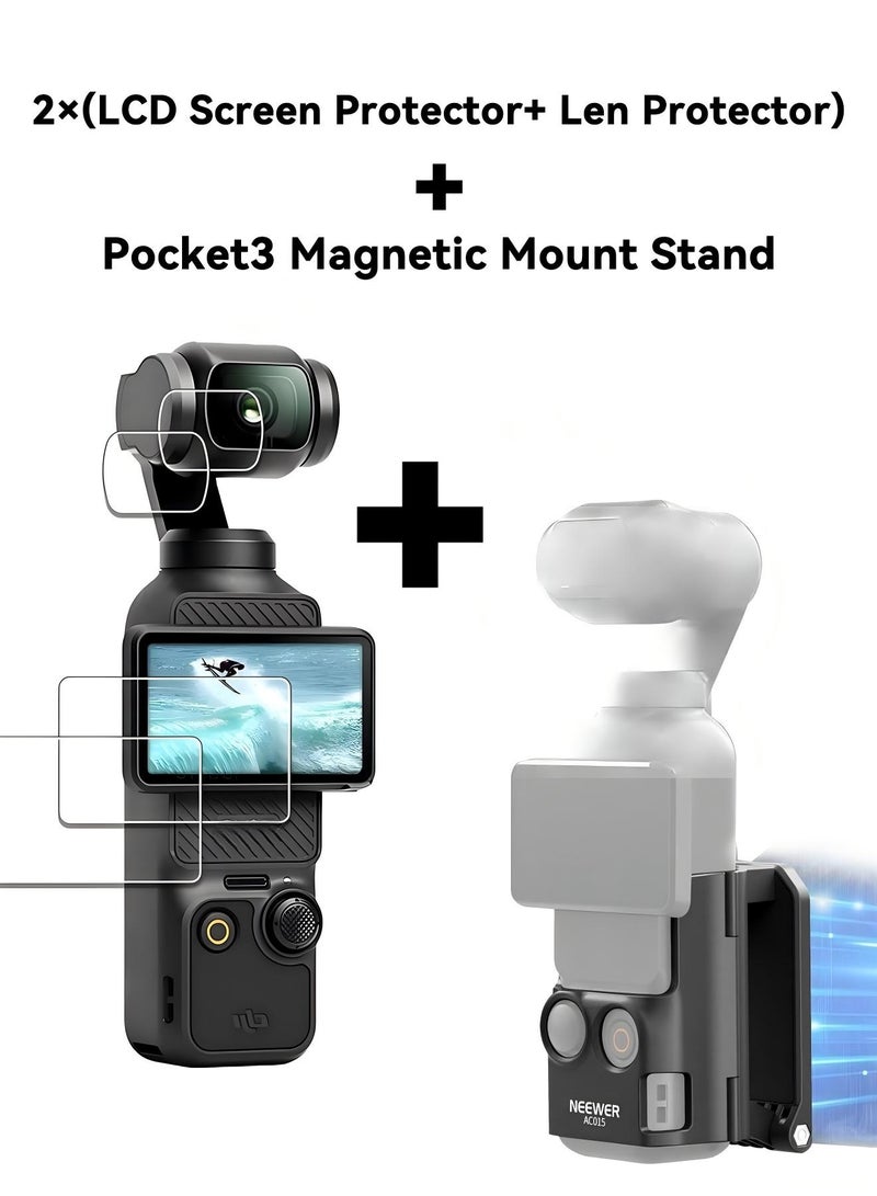 NEEWER pocket 3 2 حماية الشاشة + 2 حماية العدسة مع حامل Pocket 3 المغناطيسي - Image 1